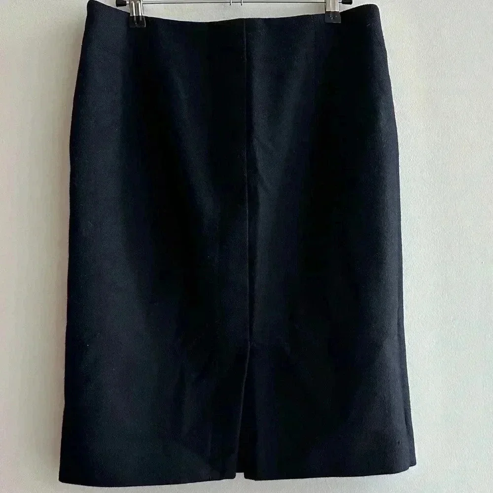 J. Crew Black Wool Skirt, Black Pencil Skirt, Solid Knee-Length Skirt, Size 4